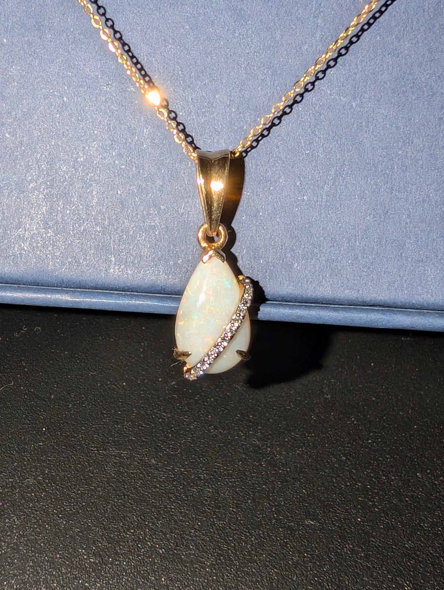 Coober Pedy White Opal Pendent Set in 10kt Gold