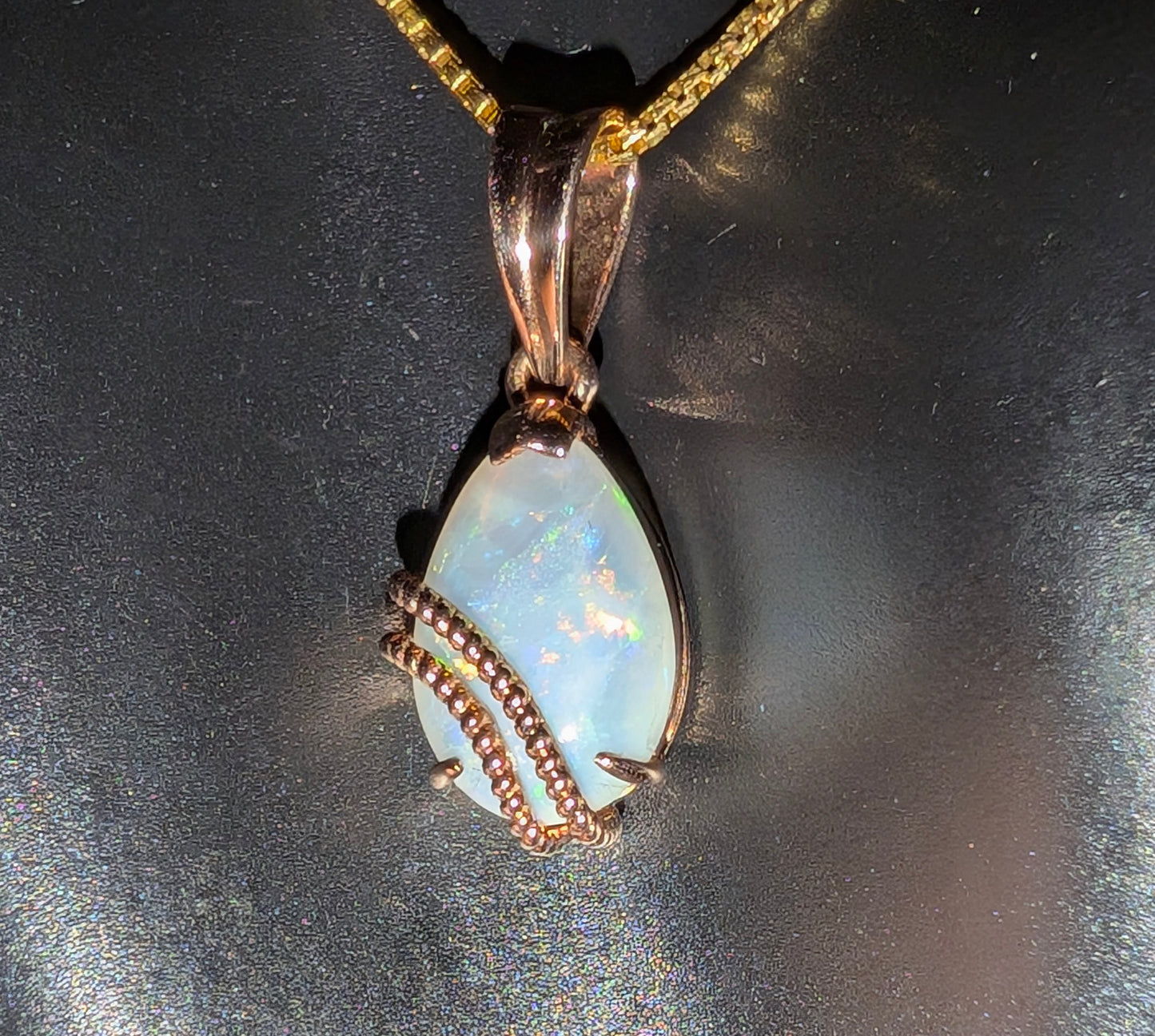 Precious 10ct Rose Gold Australian Coober Pedy Crystal Opal Pendent