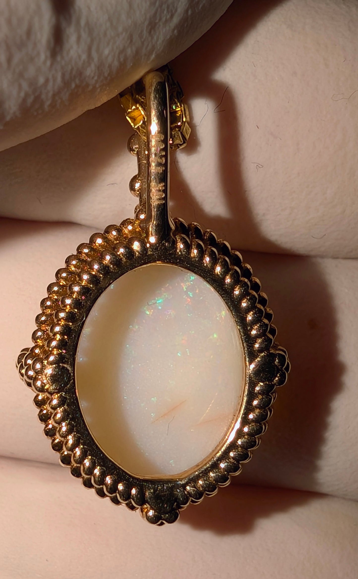 Precious Australian Coober Pedy Crystal White Opal )endant in 10kt Gold