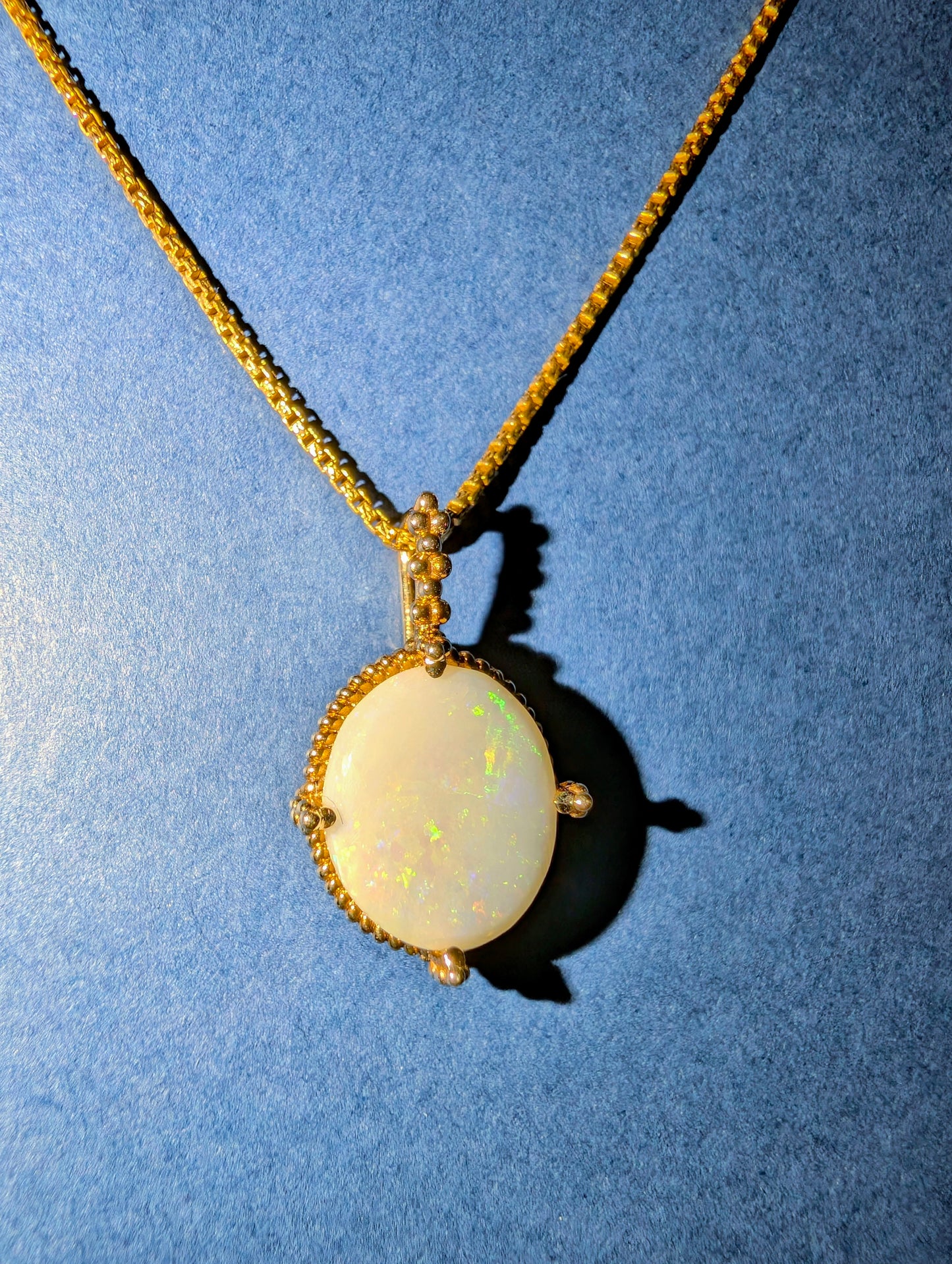 Precious Australian Coober Pedy Crystal White Opal )endant in 10kt Gold