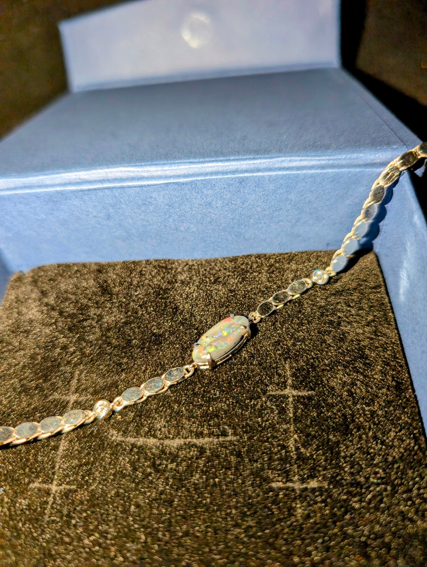 10ct White Gold Bracelet with Lighting Ridge Dark Opal