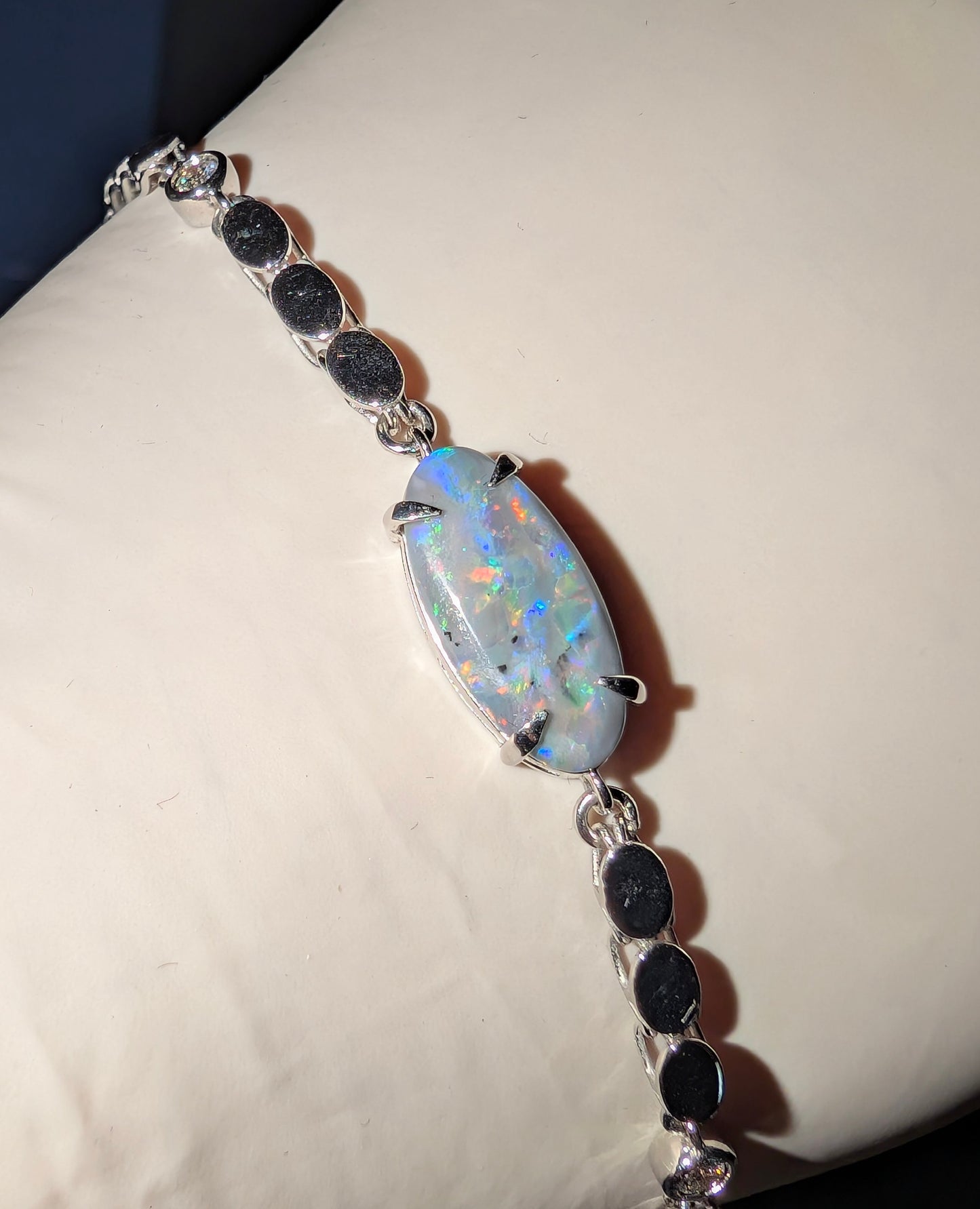 10ct White Gold Bracelet with Lighting Ridge Dark Opal