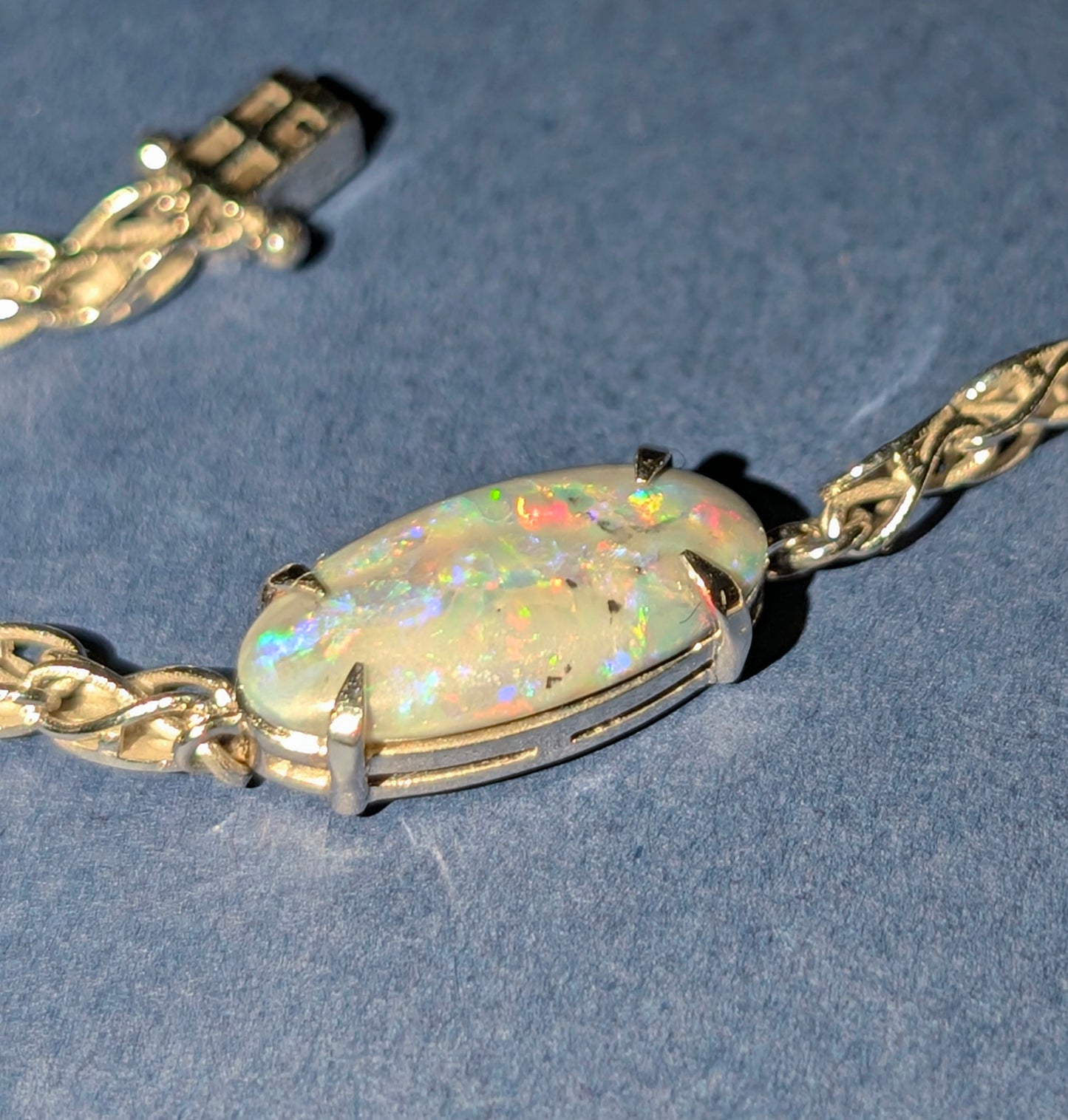 10ct White Gold Bracelet with Lighting Ridge Dark Opal