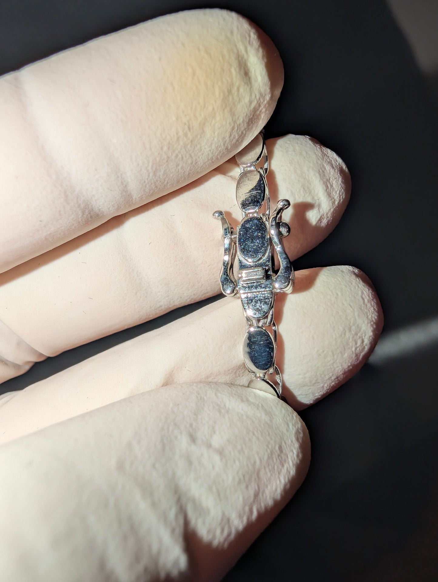 10ct White Gold Bracelet with Lighting Ridge Dark Opal