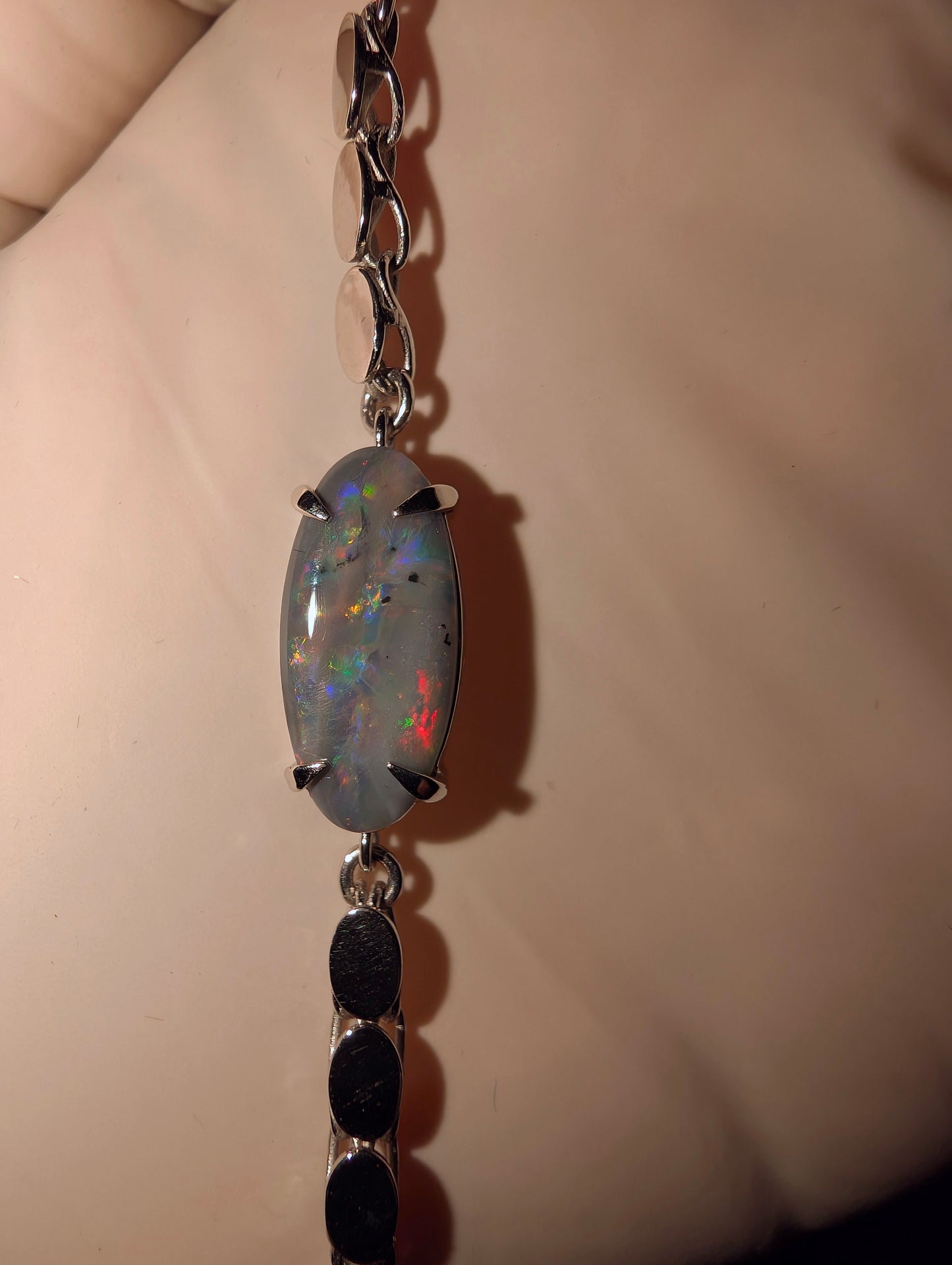 10ct White Gold Bracelet with Lighting Ridge Dark Opal