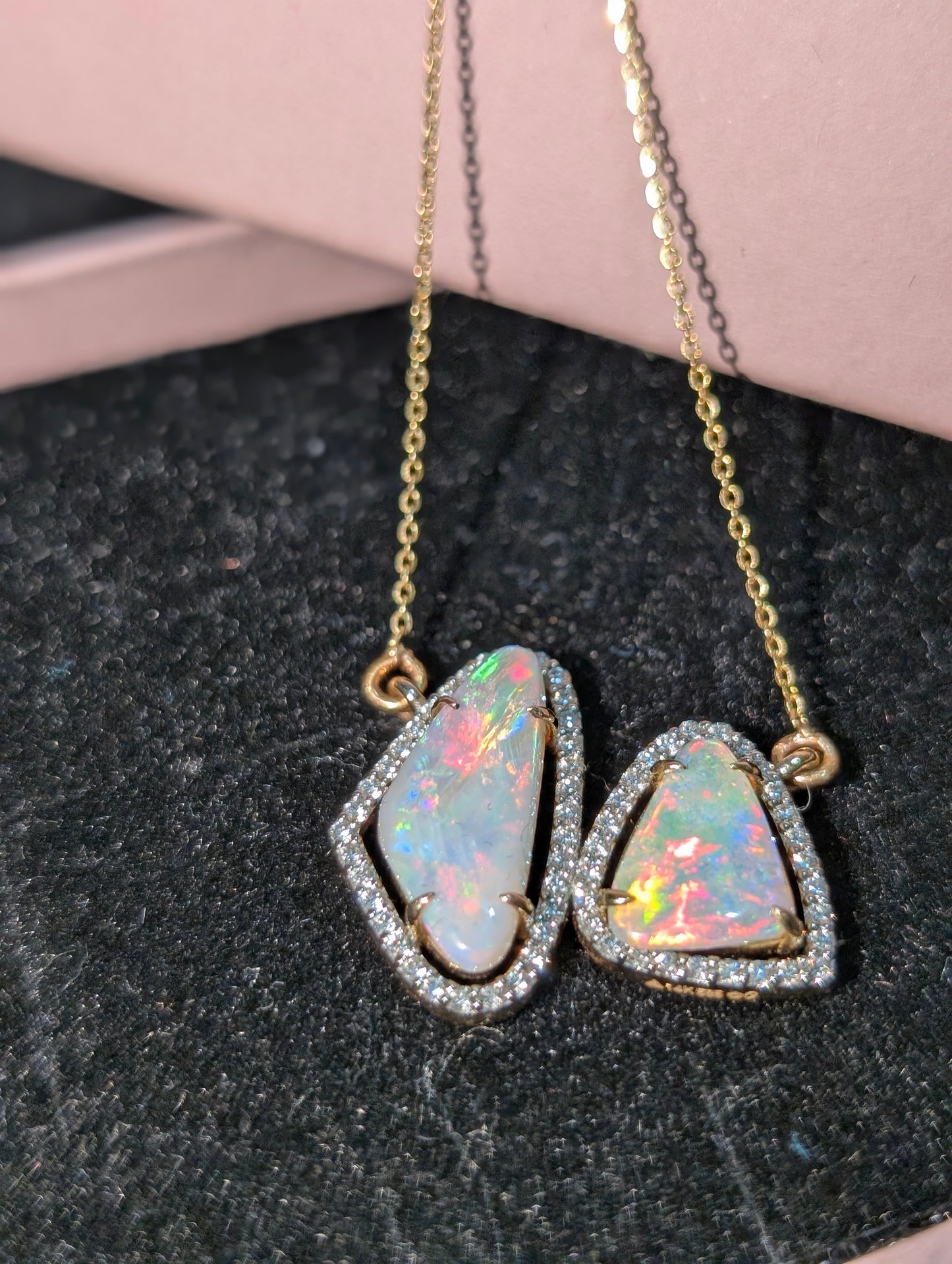 14ct Gold Pendant Featuring Stunning Free-Form Pair of Coober Pedy Crystal Opals