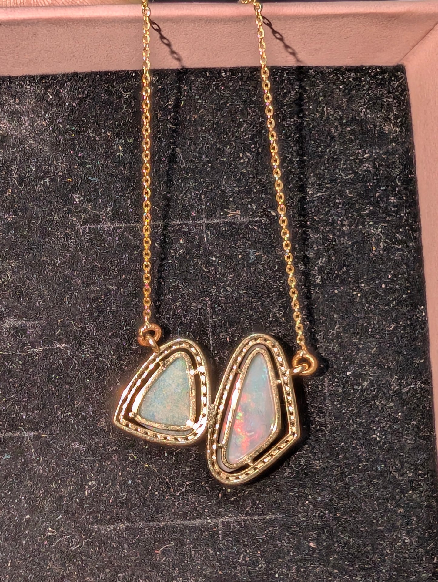 14ct Gold Pendant Featuring Stunning Free-Form Pair of Coober Pedy Crystal Opals