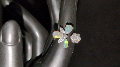 Elegant Black Opal Ring with Radiant CVD Diamonds in 10ct Yellow Gold