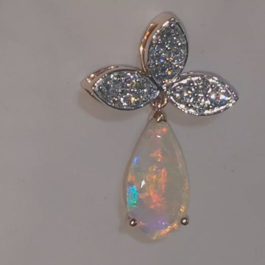 Captivating Coober Pedy Jelly Crystal Opal and 12 CVD Diamonds set in 14ct Rose Gold