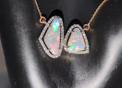 14ct Gold Pendant Featuring Stunning Free-Form Pair of Coober Pedy Crystal Opals